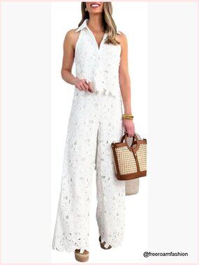 Sleeveless Tank Top with Wide Leg Pants Two Piece Lounge Set
